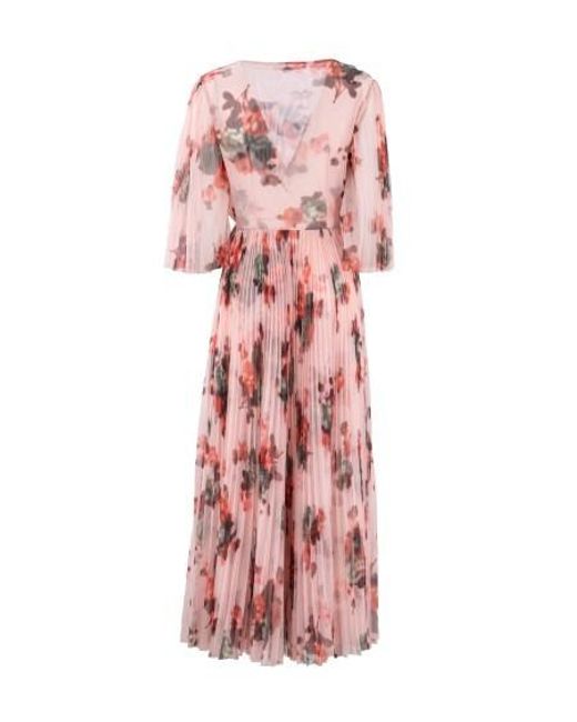 Philosophy Di Lorenzo Serafini Pink Floral-Print Pleated Chiffon Dress