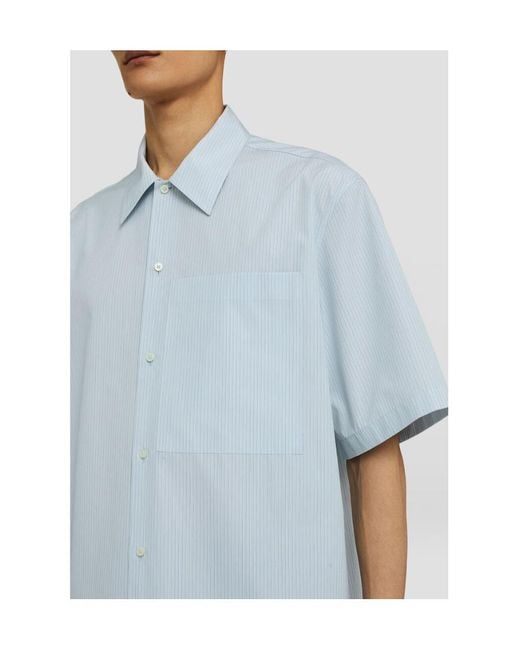 Jil Sander Blue Logo Embroidered Short-Sleeved Shirt for men