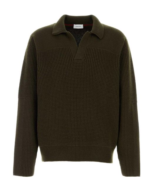 Ferragamo Green Ferragamo Waffle Knit Polo Sweater for men