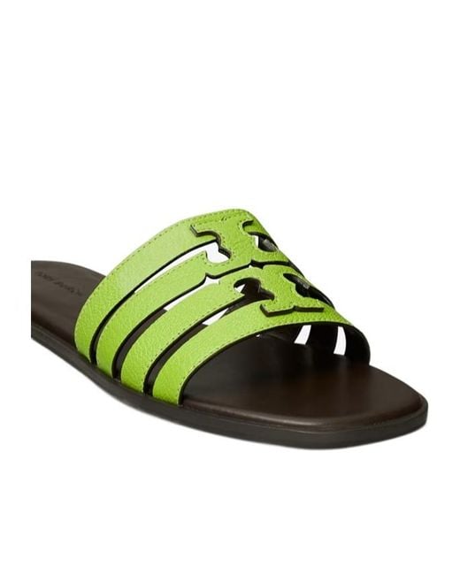 Tory Burch Green Striped Slides