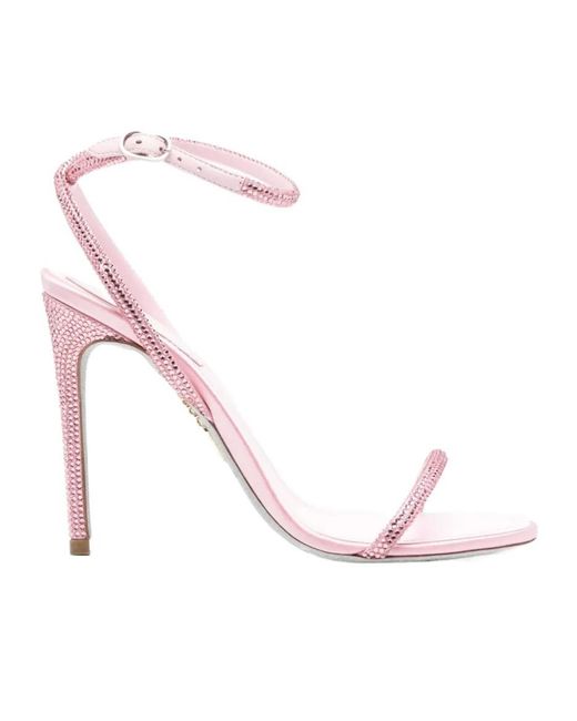 Rene Caovilla Pink Ellabrita Embellished-Strap Heeled Sandals