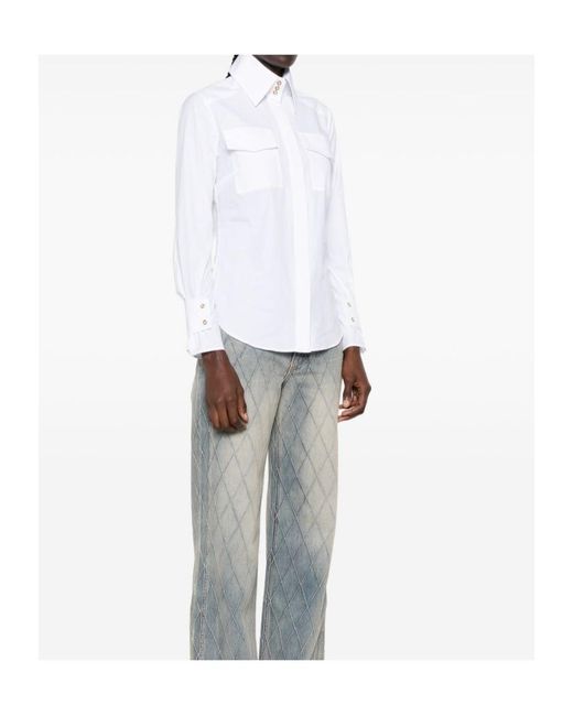Elisabetta Franchi White Logo-Button Flap-Pocket Shirt