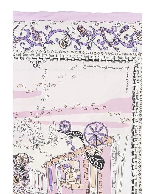 Ferragamo White Ferragamo Palazzo Printed Scarf