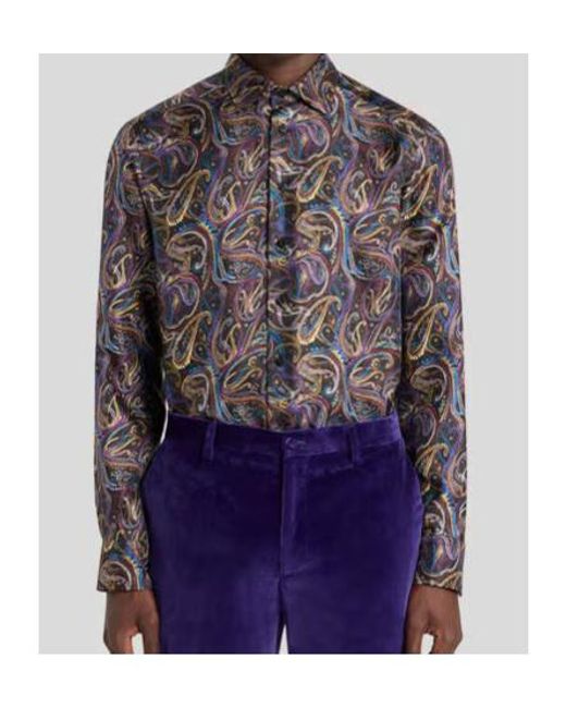 Etro Multicolor Metallic Paisley Motif Satin Shirt for men