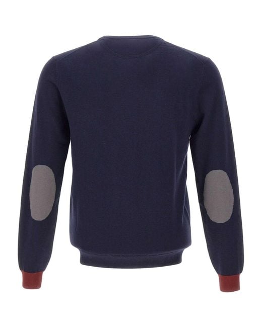 Sun 68 Blue Contrast Elbow-Patch Knitted Sweater for men