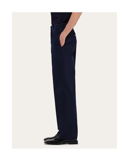 Ferragamo Blue Cotton Canvas Pants for men