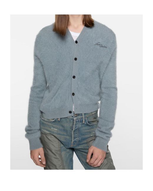 Acne Blue V-Neck Fuzzy Cardigan for men