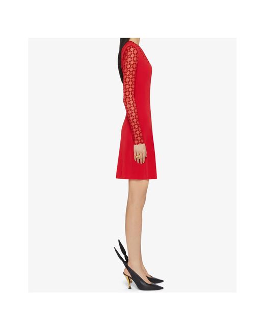 Givenchy Red Monogrammed Sheer Panelled Dress