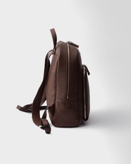 Prada Brown Triangle-Logo Zipped Backpack for men
