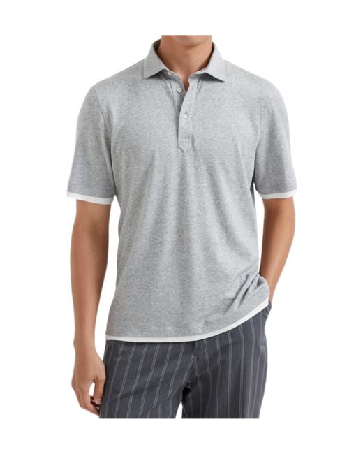 Brunello Cucinelli Gray Layered Button-Up Polo Shirt for men