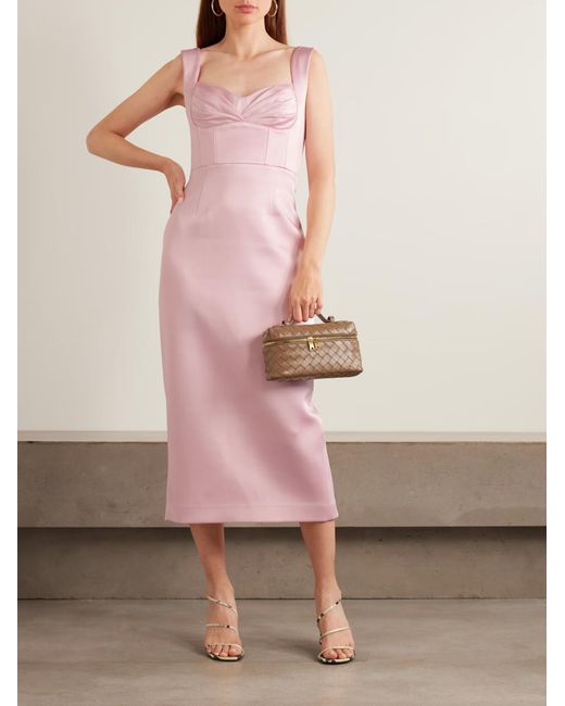 Rebecca Vallance Pink Aymee Gathered Satin-Twill Midi Dress