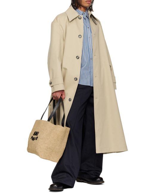 AMI Natural Ami Logo Patch Woven Tote Bag
