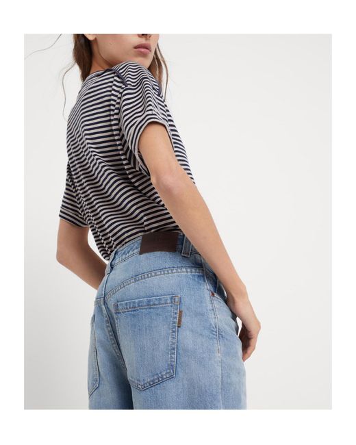 Brunello Cucinelli Blue Logo Patch Tapered Leg Jeans