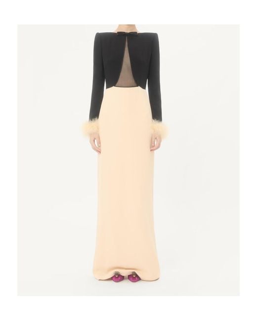 Valentino Black Cady Couture Long Dress With Feathers
