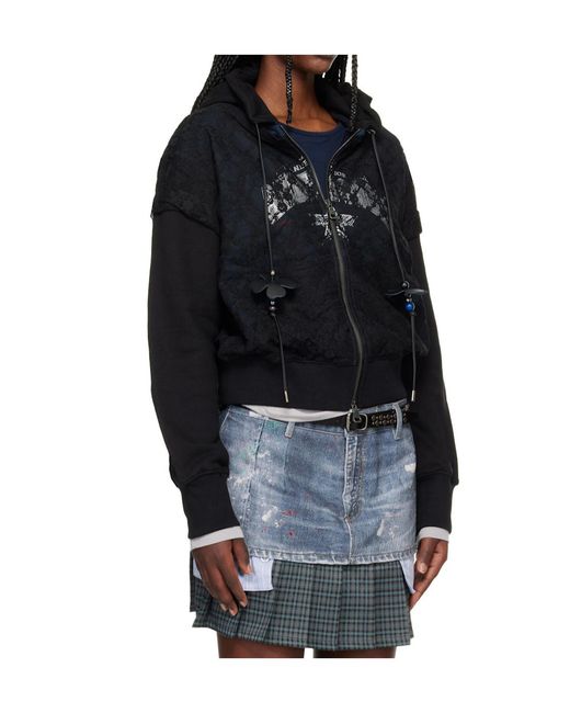 ANDERSSON BELL Black Lace Layered Zip-Up Hoodie