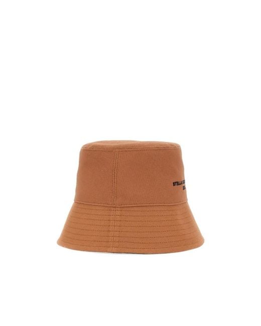Stella McCartney Brown Logo Embroidered Wide Brim Bucket Hat