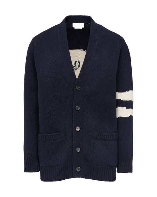 McQueen Blue Skull Intarsia-Knit V-Neck Cardigan for men