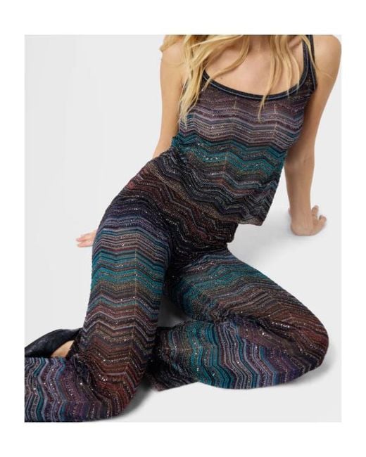 Missoni Blue Zig-Zag Pattern Straight Leg Pants