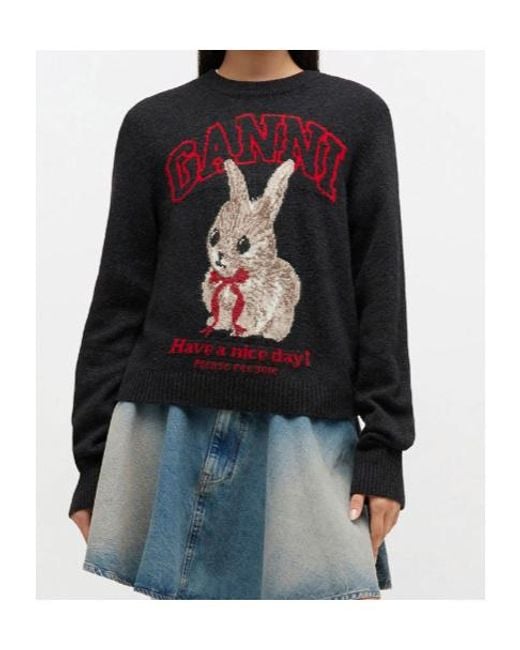 Ganni Blue Rabbit Graphic Crewneck Jumper