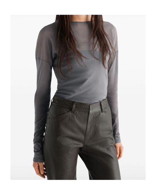 Lemaire Gray Sheer Long-Sleeve Top