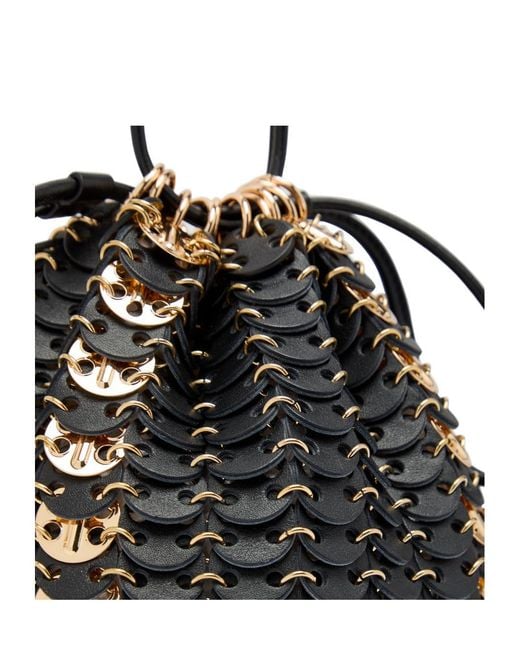 Rabanne Black Metal Leather Bucket Bag