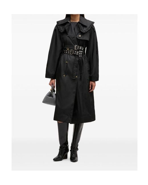 Ganni Black Belted Duchesse Trench Coat