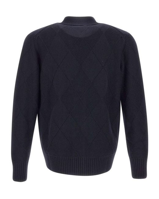 Kangra Cashmere Blue Kangra Diamond-Knit V-Neck Cardigan for men