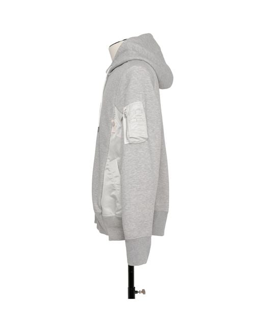 Sacai Gray Panelled Zip-Up Hoodie for men