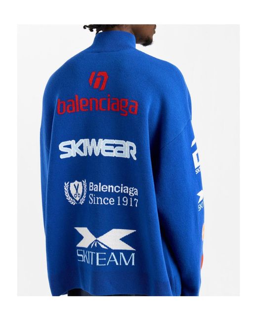 Balenciaga Blue Simple Printed Knit Sweater for men