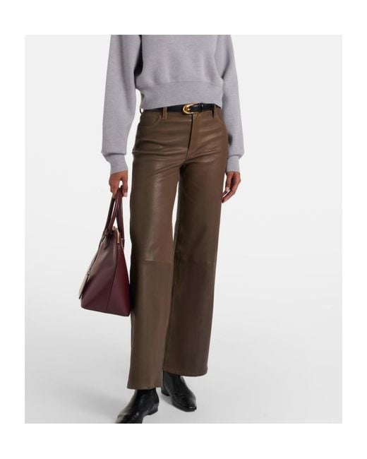 FRAME Brown Le Slim Palazzo Leather Wide-Leg Pants