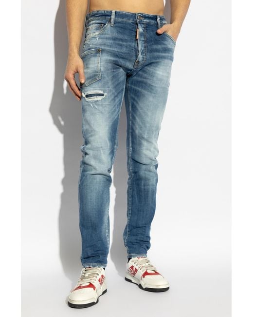 DSquared² Blue Distressed Straight-Leg Jeans for men