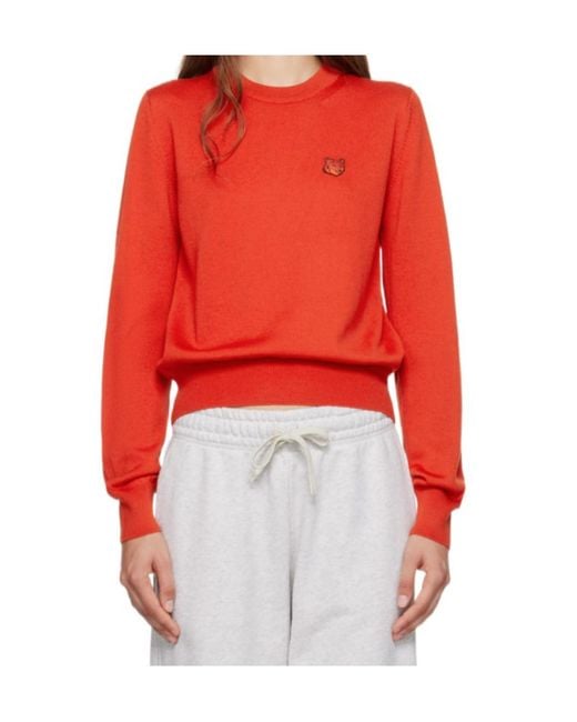 Maison Kitsuné Red Maison Kitsuné Fox Head Patch Knitted Jumper
