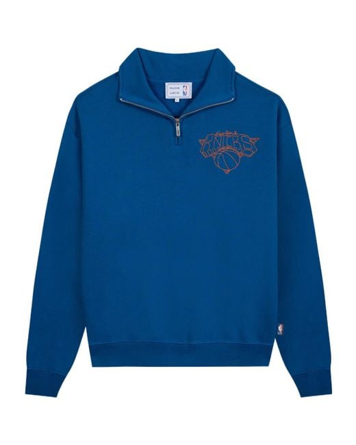 Maison Labiche Blue Zipper Stand Collar Sweatshirt for men