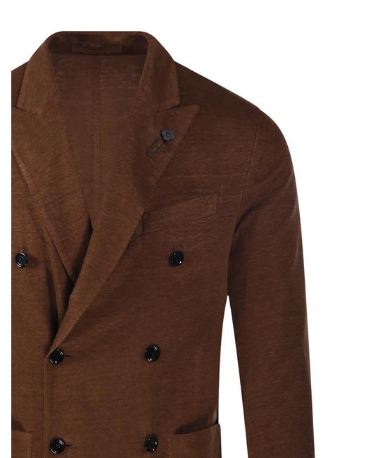 Lardini Brown Double-Breasted Linen Blazer for men