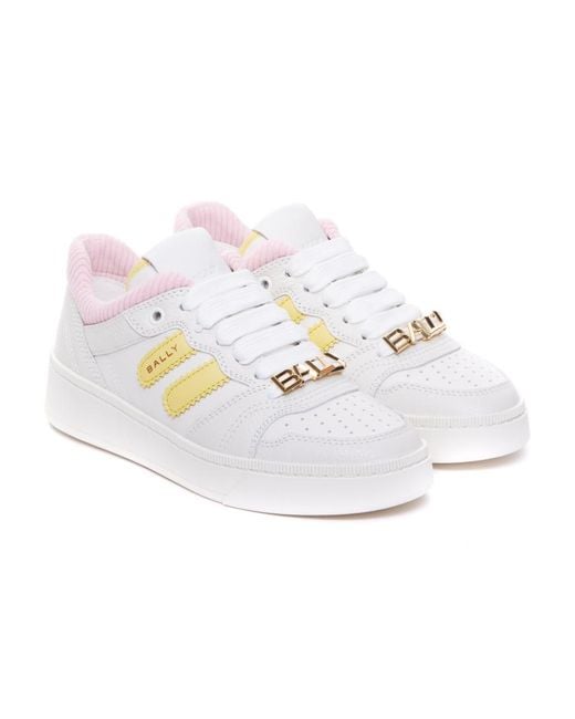 Bally White Logo Plaque Lace-Up Sneakers