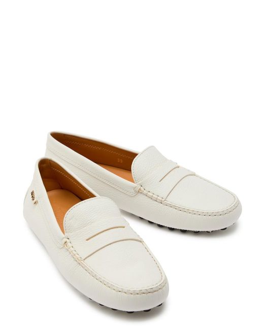 Tod's White Gommino Grained Leather Loafers