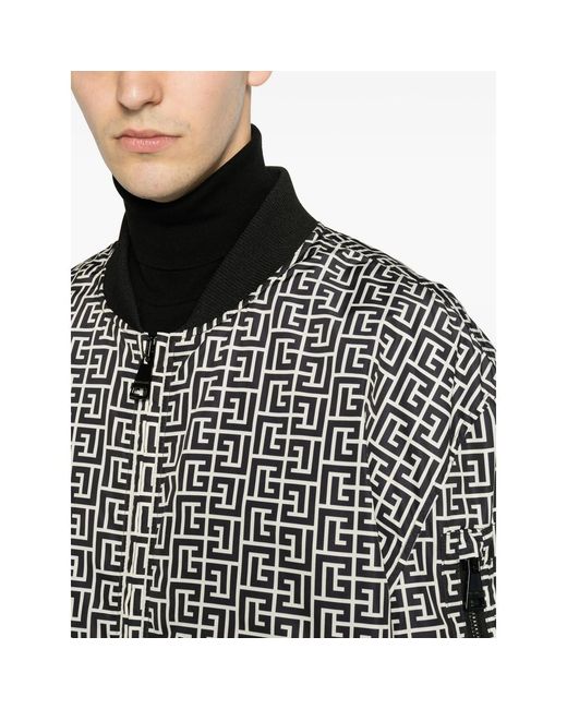 Balmain Gray Monogram Bomber Jacket for men