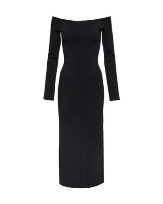 Galvan Black Aphrodite Off-Shoulder Midi Dress