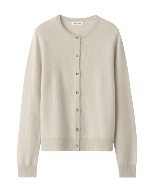 Soft Goat White Buttoned Round-Neck Cardigan