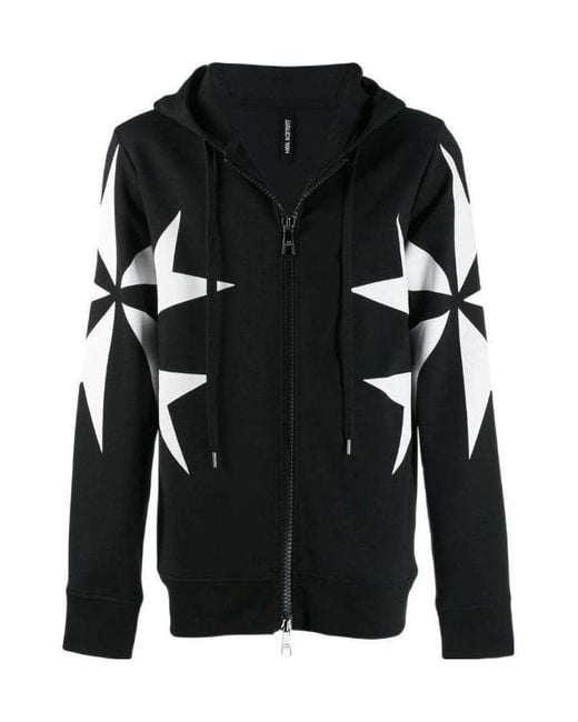 Neil Barrett Black Cross-Printed Zipper With Hat Casual Jacket for men