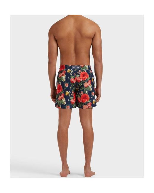 Vilebrequin Blue Elasticated-Waistband Floral-Print Swim Shorts for men