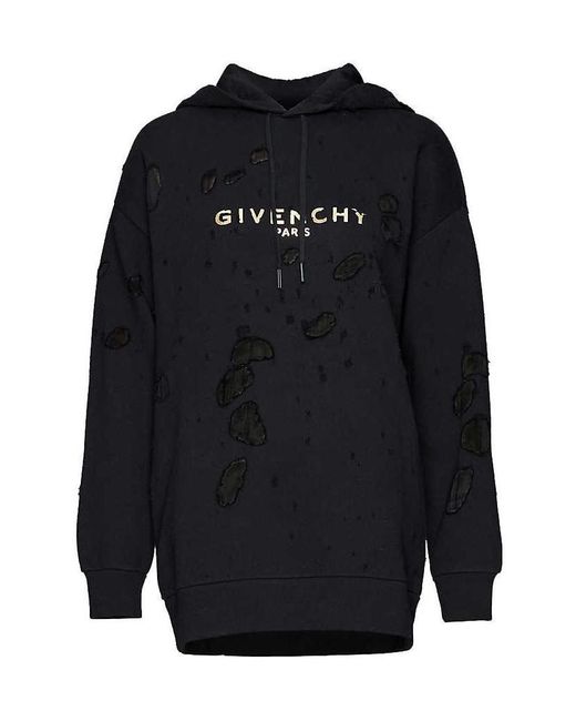 Givenchy Blue Distressed Logo-Print Cotton Hoodie
