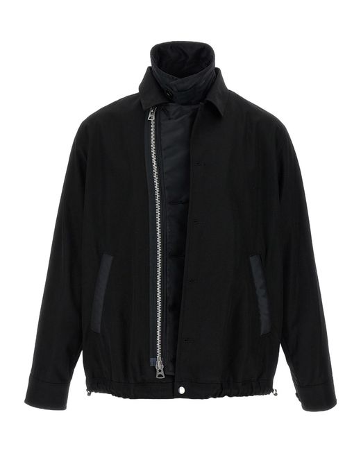 Sacai Black Long Sleeved Buttoned Layered Jacket for men