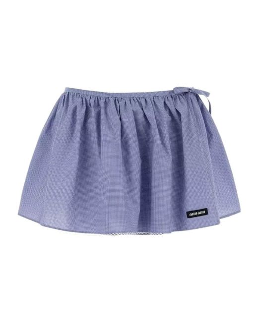 Miu Miu Blue Logo-Patch Mini Skirt
