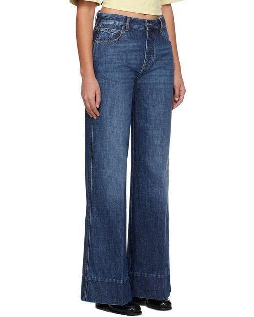 Bottega Veneta Blue Logo Patch Wide Leg Jeans