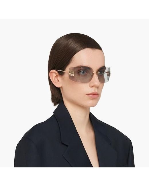 Miu Miu White Eyewear Logo-Plaque Oversize-Frameless Sunglasses
