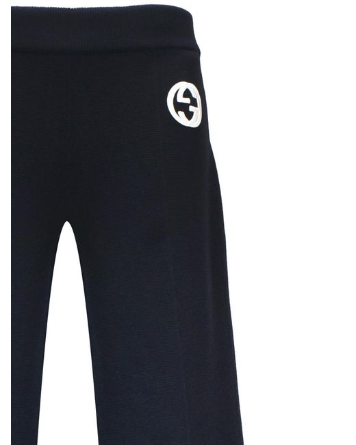 Gucci Blue Logo Embroidered Trousers