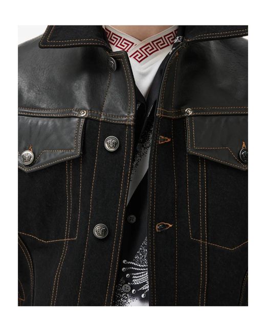 Versace Black Contrast-Panel Long-Sleeved Buttoned Jacket for men