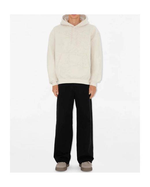 Burberry White Ekd Motif Drawstring Hoodie for men
