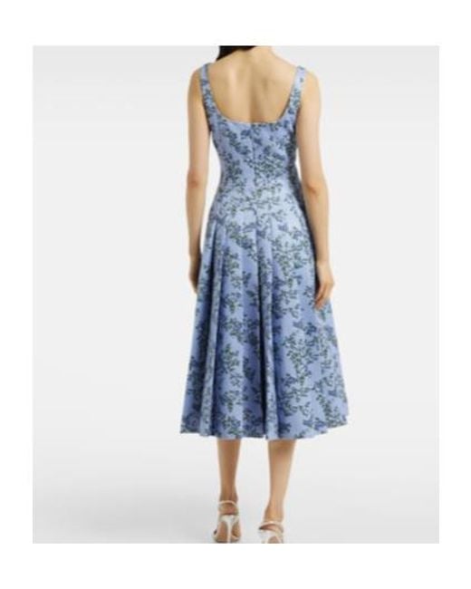 Emilia Wickstead Blue Adele Floral Pleated Midi Dress